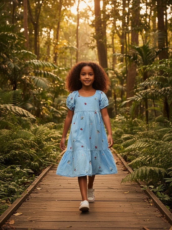 Zac kids Other - Zac Posen Light Blue Floral Embroidered Puff-Sleeve Dress